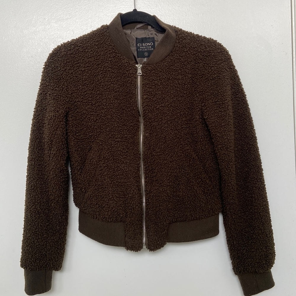 Fashion nova Ci Sono faux sheepskin jacket dark olive green sz S